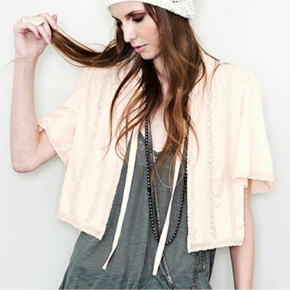 Free People Barabarella Bed Jacket Lace Tie Top Size Small - Picture 8 of 10